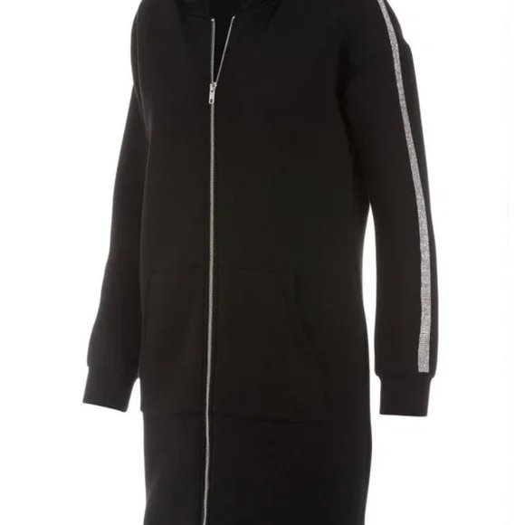 Boston Proper Rhinestone Clear Crystal Trim Zip Up Black Hoodie Jacket XS NWOT - Picture 2 of 7